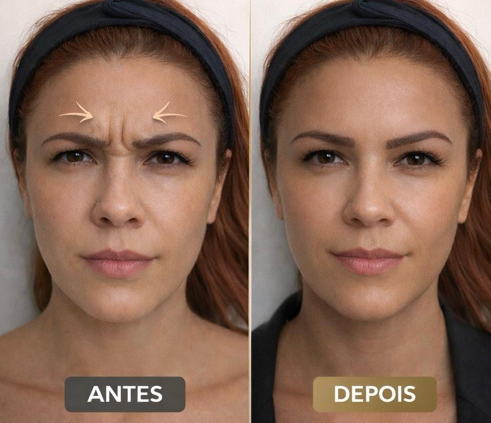 Antes e depois Botox — glabela e testa — Vip Estetic Fortaleza