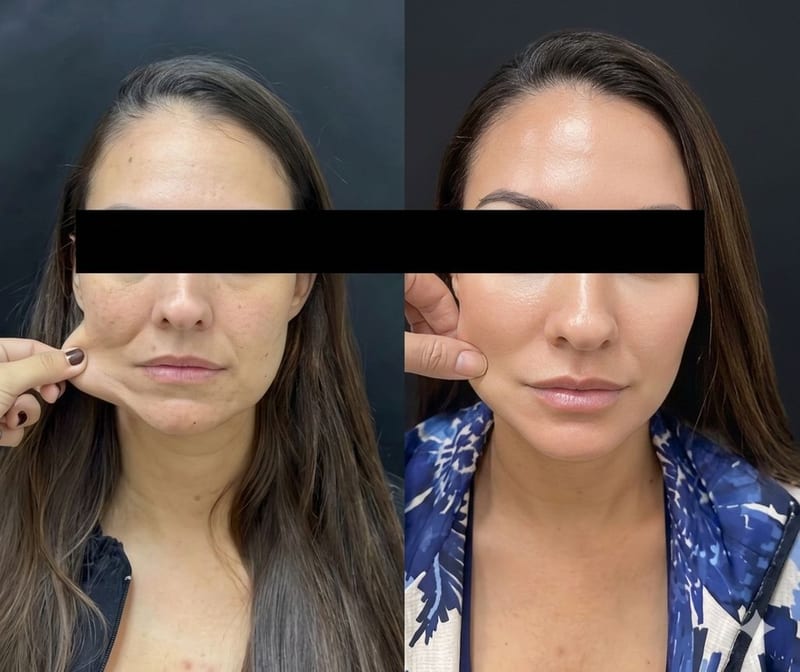 Depois do Ultrassom Microfocado — papada reduzida